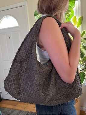 Bottega Veneta 17.5” Intrecciato Velours Woven Hobo Bag with gunmetal hardware